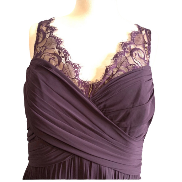 NWT Hayley Paige Women's Long Bridesmaid Gown Chiffon Dress Size 12 Purple - Picture 3 of 6